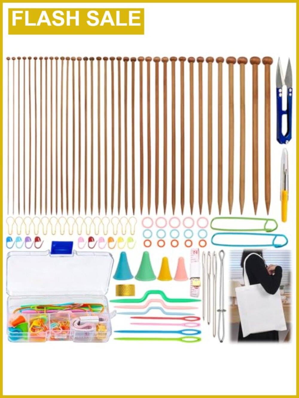 18 Pairs Wooden Knitting Needles Set 2-10mm with Storage Bag